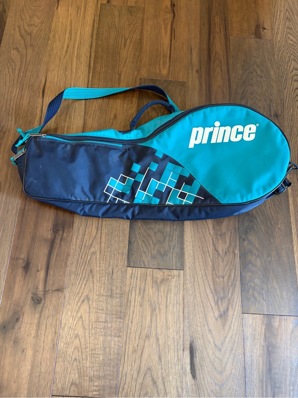 Prince Tennis Racket Bag Teal Navy Blue Geometric Grid Vintage Shoulder Strap